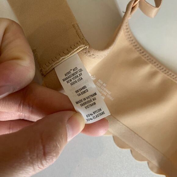 Aerie Bra Womens 34D Sand Real Me Full Coverage Unlined Scalloped Trim Underwire - Picture 10 of 16